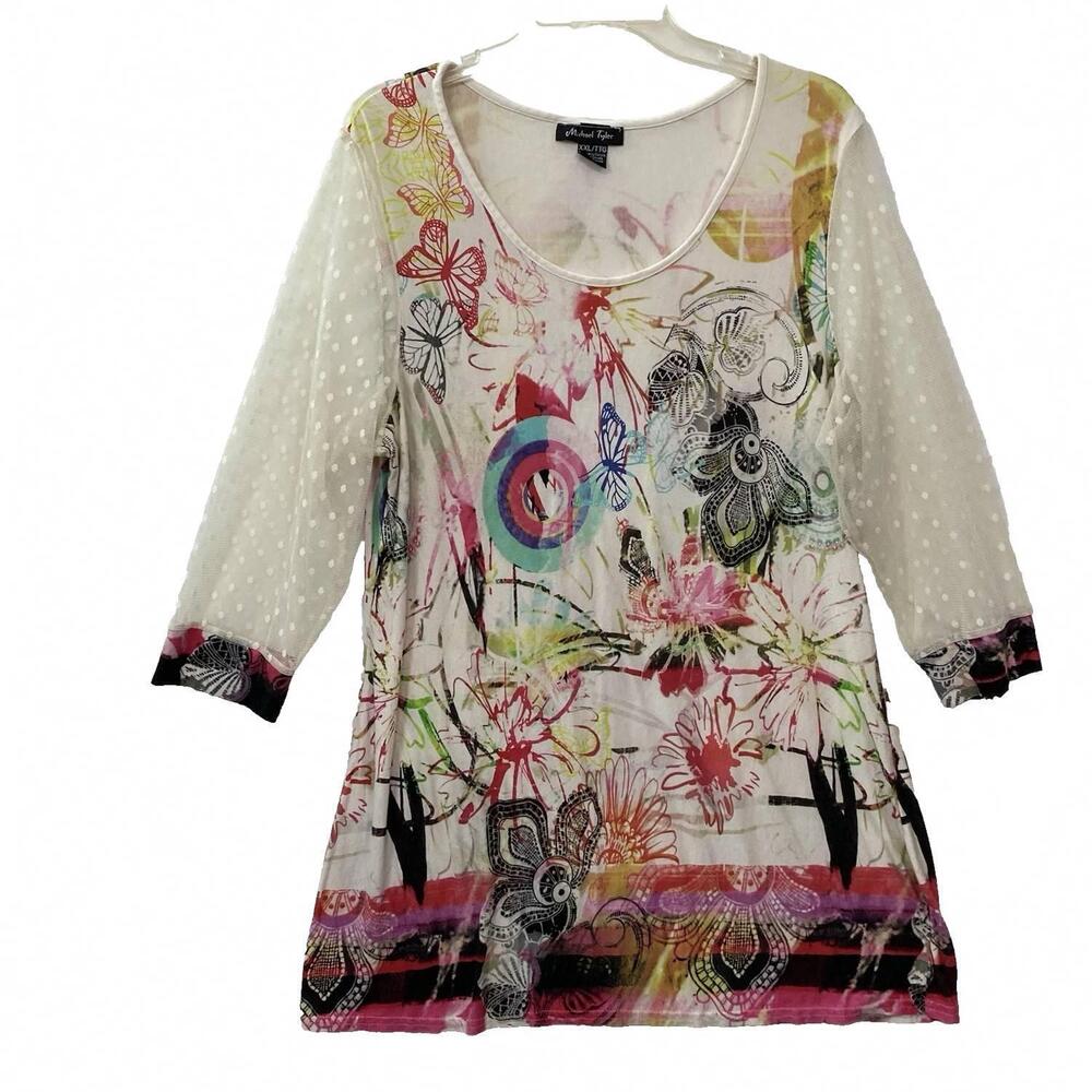 NEW MICHAEL TYLER women's 3/4 length sleeve dress in multicolored